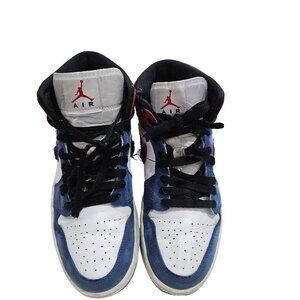 Air Jordan Retro Mid Sneakers Blue/White/Red Leather & Suede Mens Size 7.5